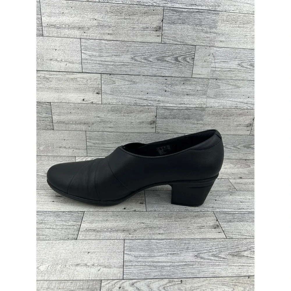 Clarks‎ Black Leather Cushion Soft Slip On Block Heel Pumps Women Size 11M